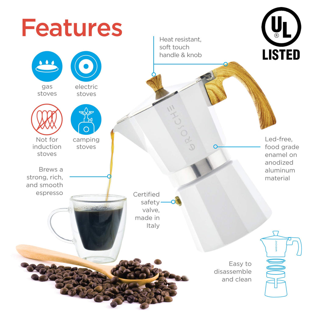 Stovetop Espresso Maker Moka Pot 5 oz White O5767