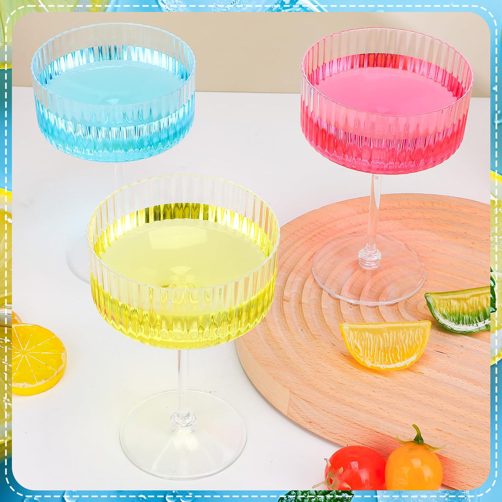 12 Pcs Ribbed Martini Glasses Transparent Plastic Q5901