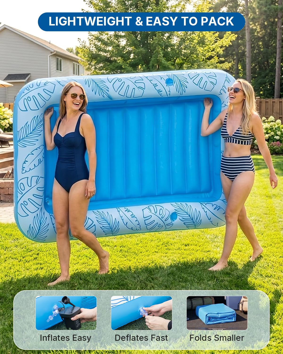 Inflatable Tanning Pool Float with Lights and Pillow S556496