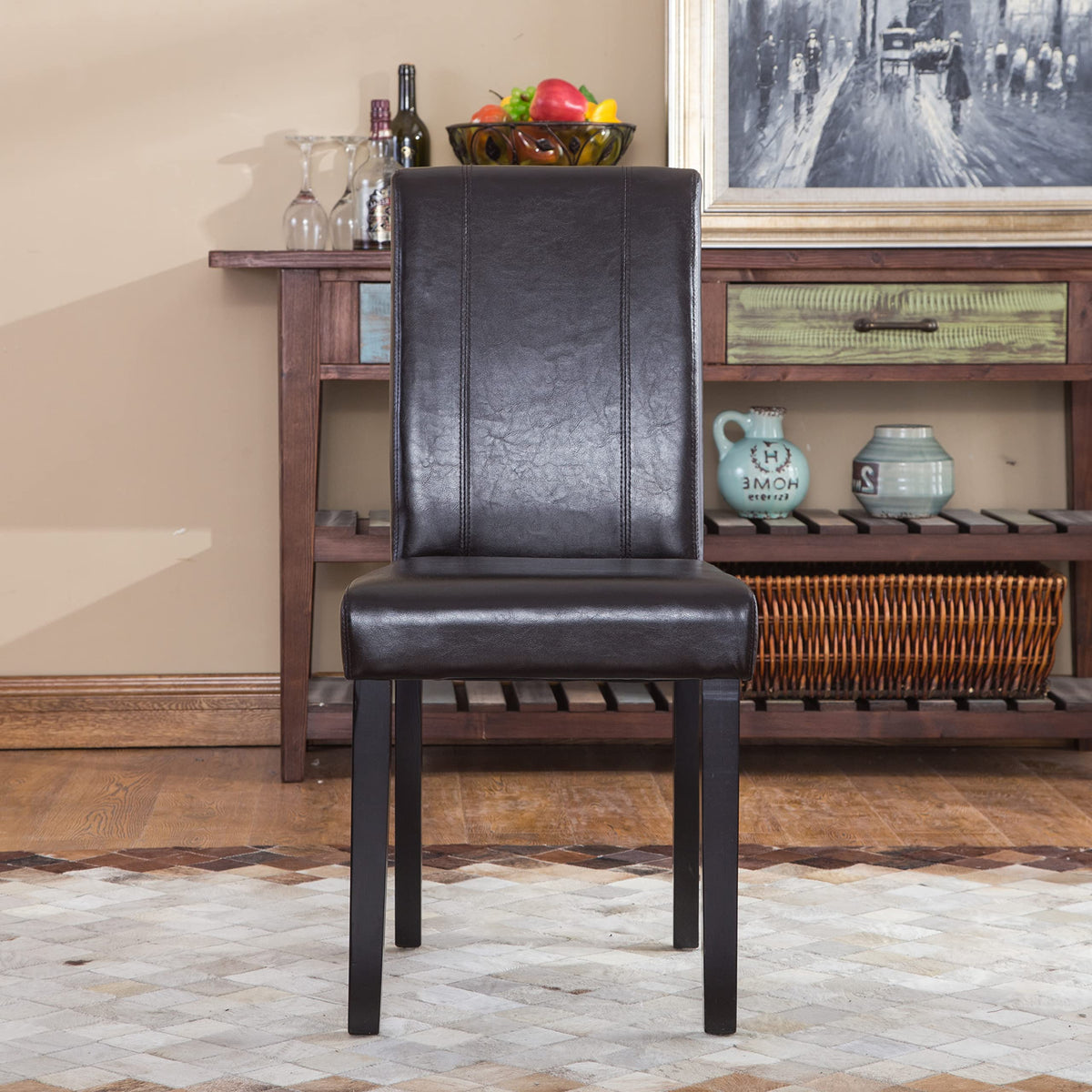 Brown Faux Leather Solid Wood Parson Chairs, Set of 2 X469439