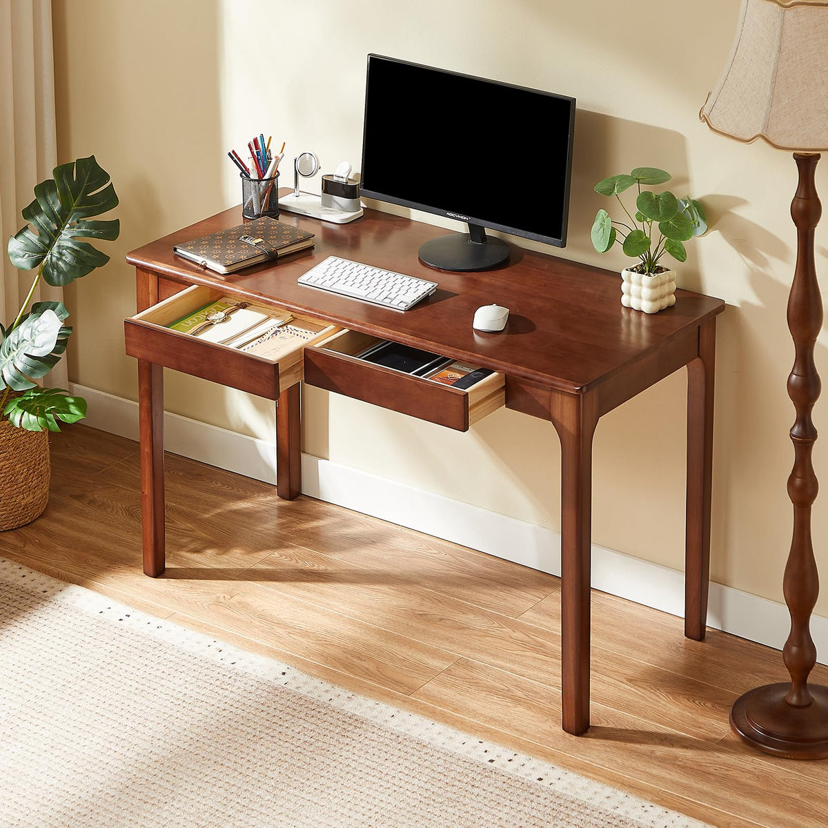 Black Walnut Solid Wood Computer Desk with Drawers L604