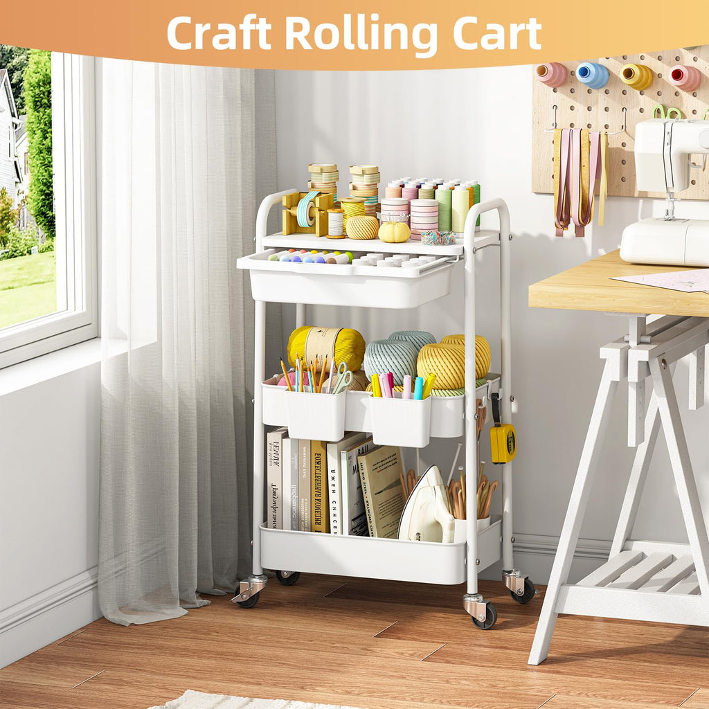 3 Tier Metal Rolling Cart with Drawer Z3695