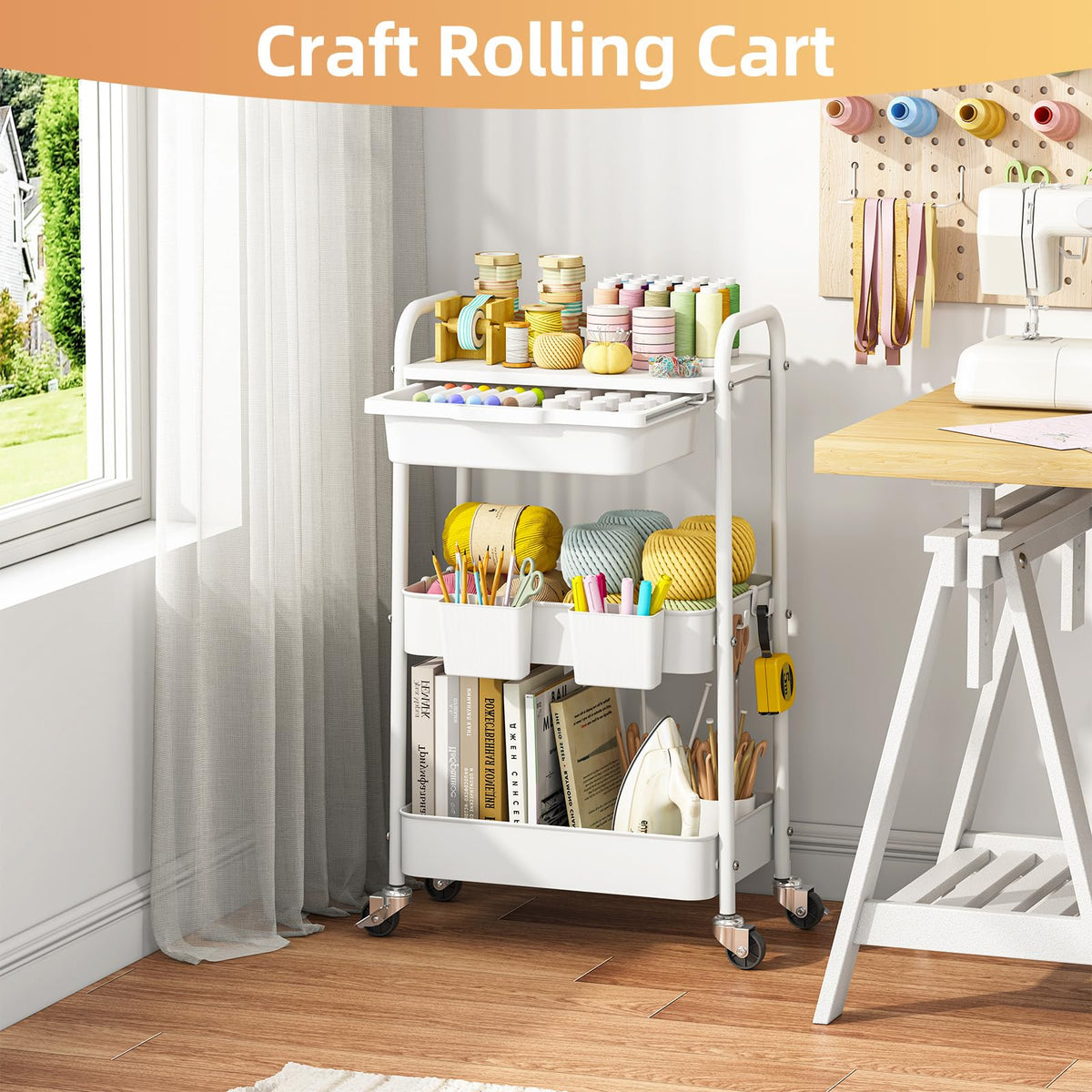 3 Tier Metal Rolling Cart with Drawer Z3695