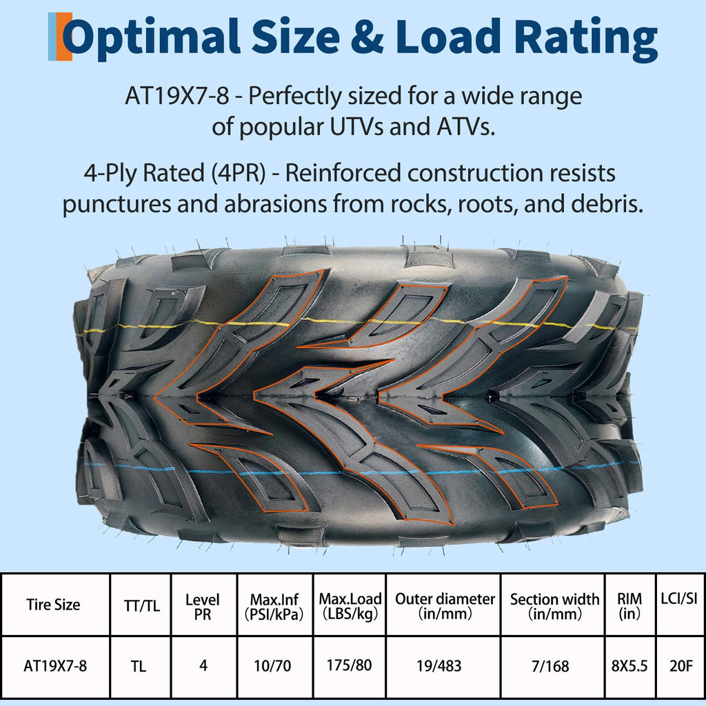 Set of 2 19x7-8 Tubeless ATV Tires F102597