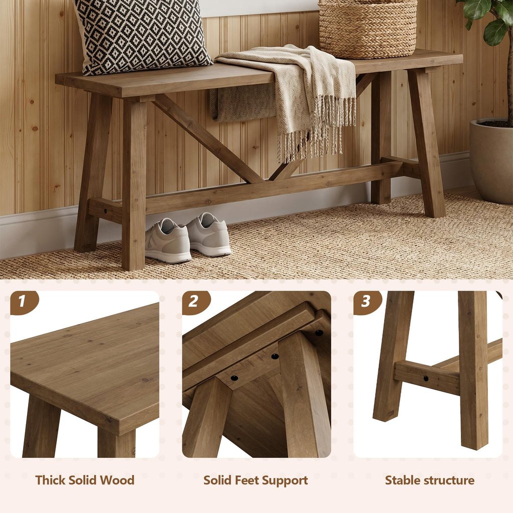 43" Solid Wood Bench V696