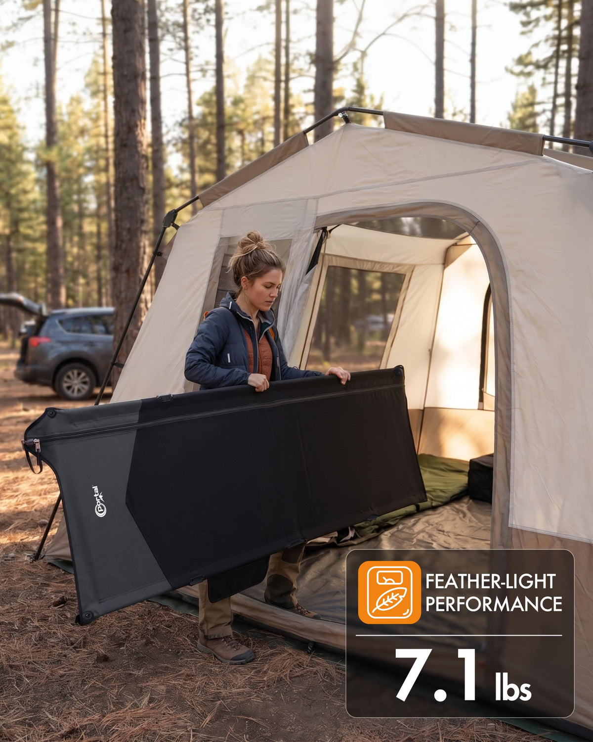 Ultra-Light 7.1 lbs Foldable Camping Cot with Side Pocket H409