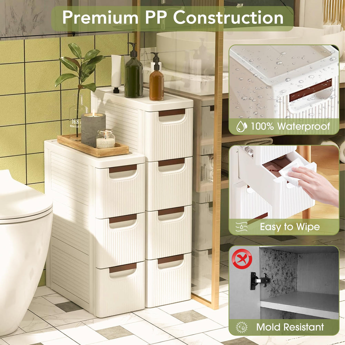 White 3 Drawers Narrow Plastic Bathroom Storage Cabinet Z1540