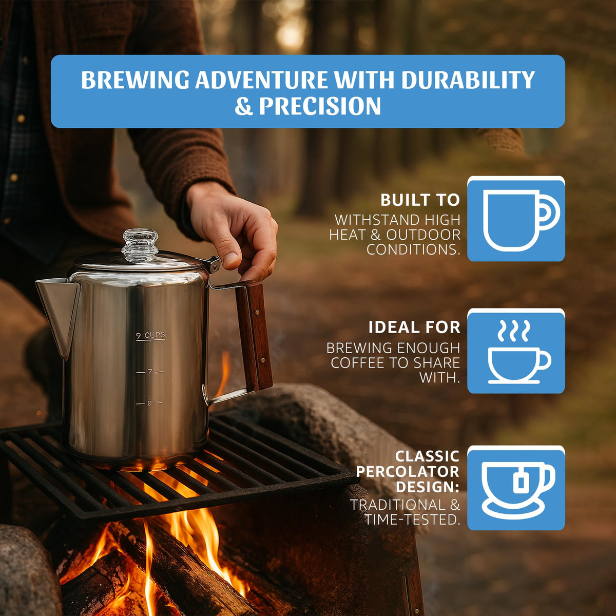 9 Cup Silver Stovetop Coffee Percolator W99194
