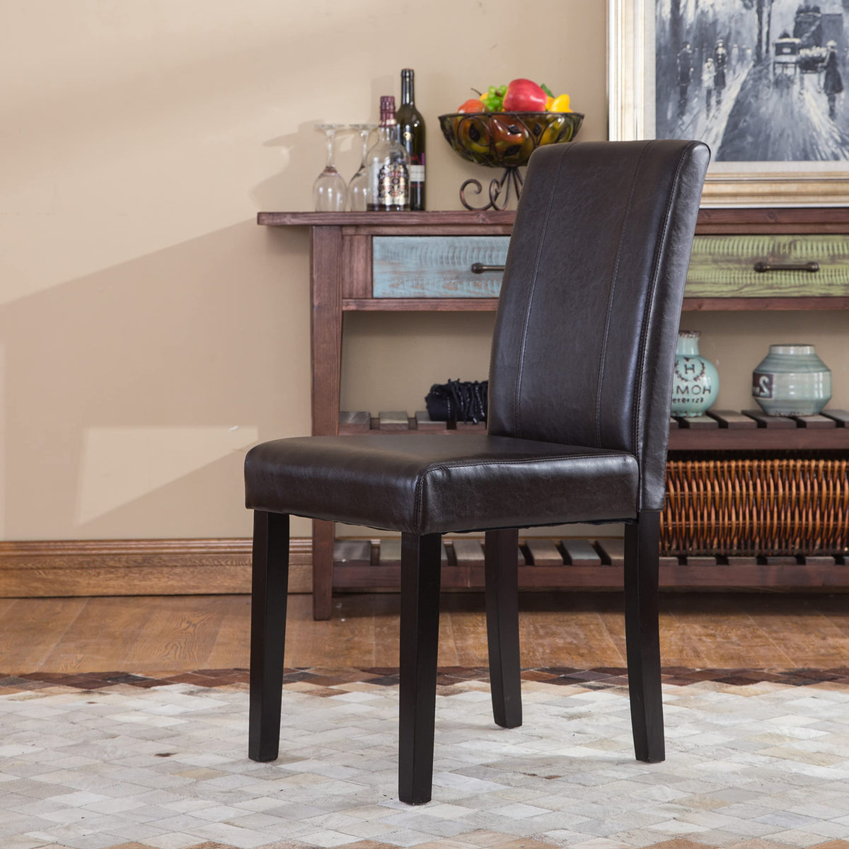 Brown Faux Leather Solid Wood Parson Chairs, Set of 2 X469439