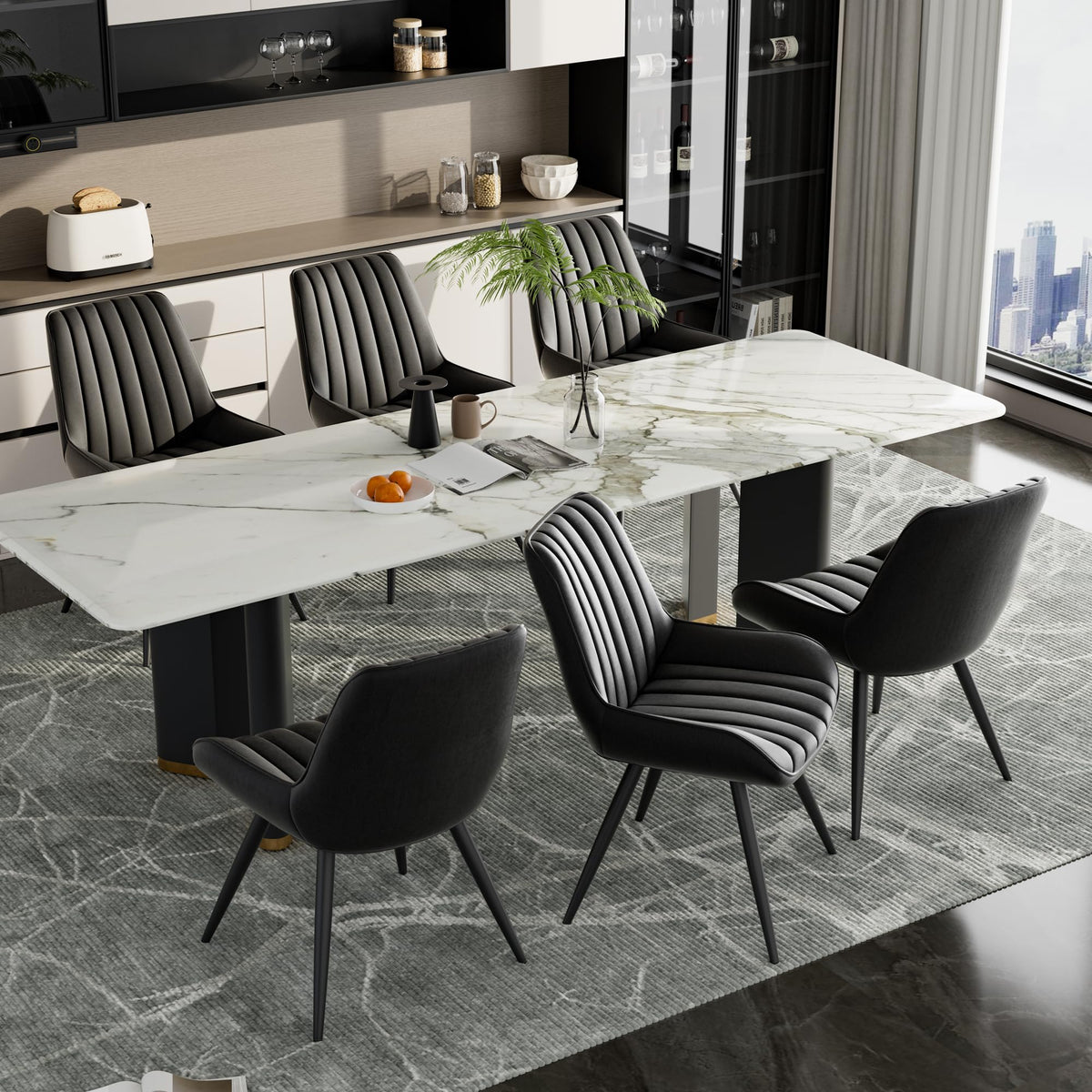 Black Faux Leather Upholstered Dining Chairs Set of 6 P459871