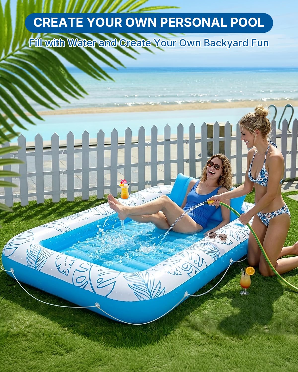 Inflatable Tanning Pool Float with Lights and Pillow S556496