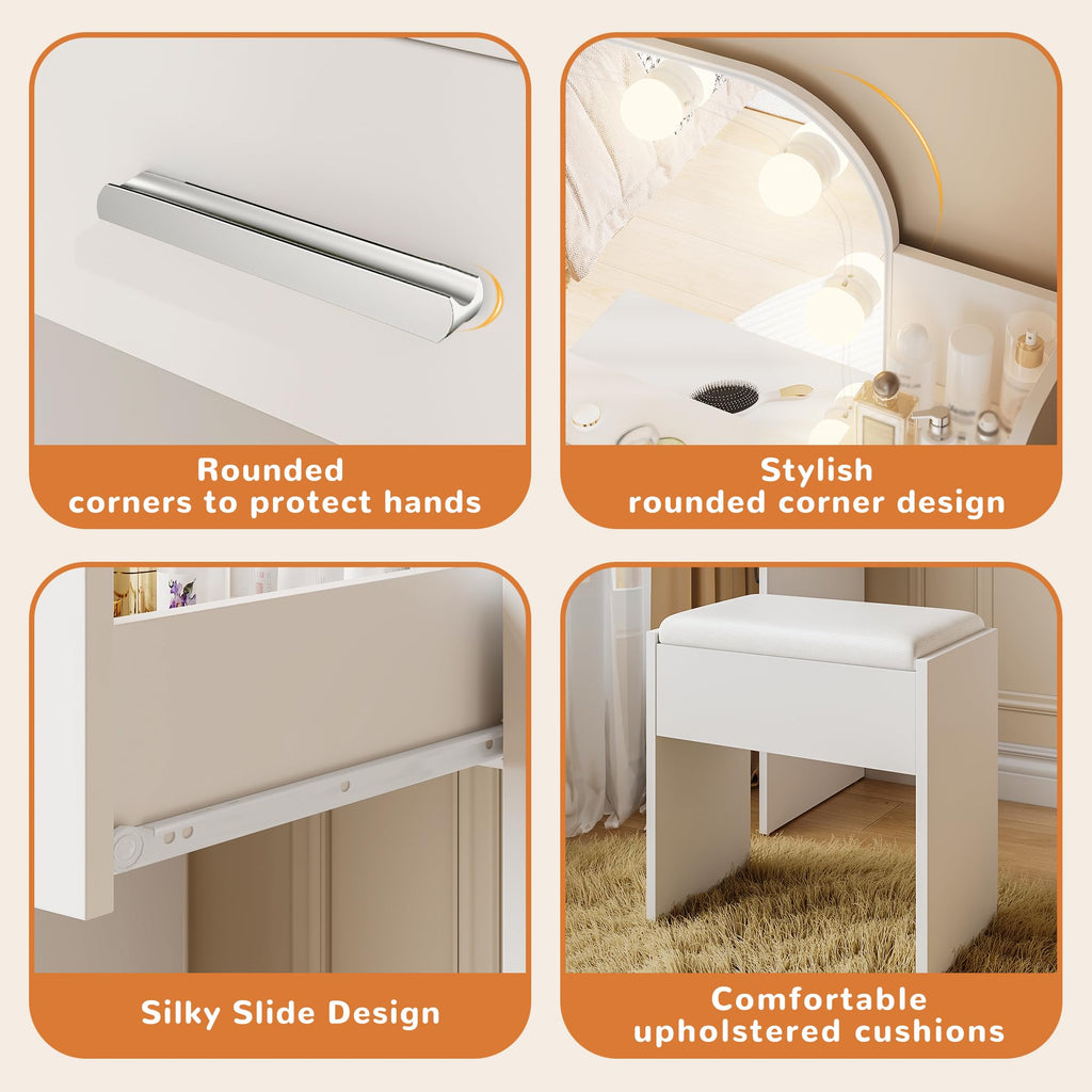 White Small Vanity Set with Chair, Mirror & Lights M76110