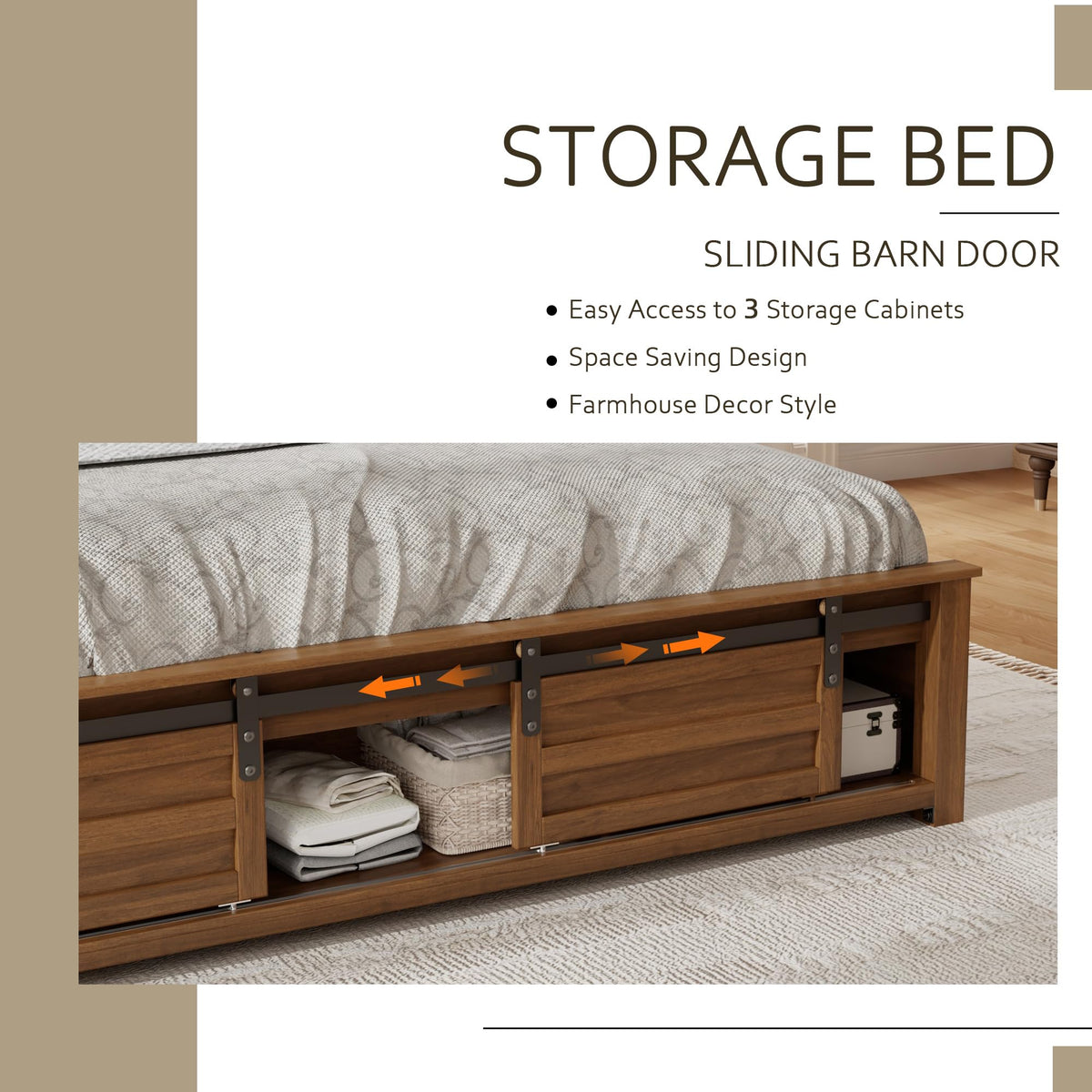 Queen Size Wooden Bed Frame with Headboard and Storage Footboard B543508