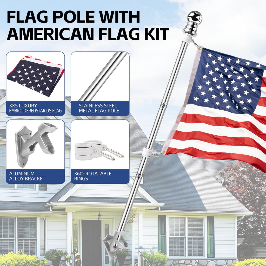 5 FT Flag Pole Kit with 3x5ft American Flag Stainless Steel Z843