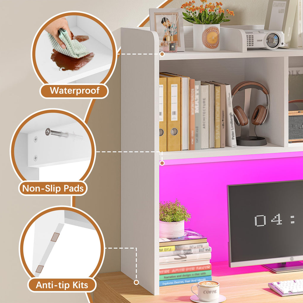 White 3-Tier Desk Hutch with LED Light L54018