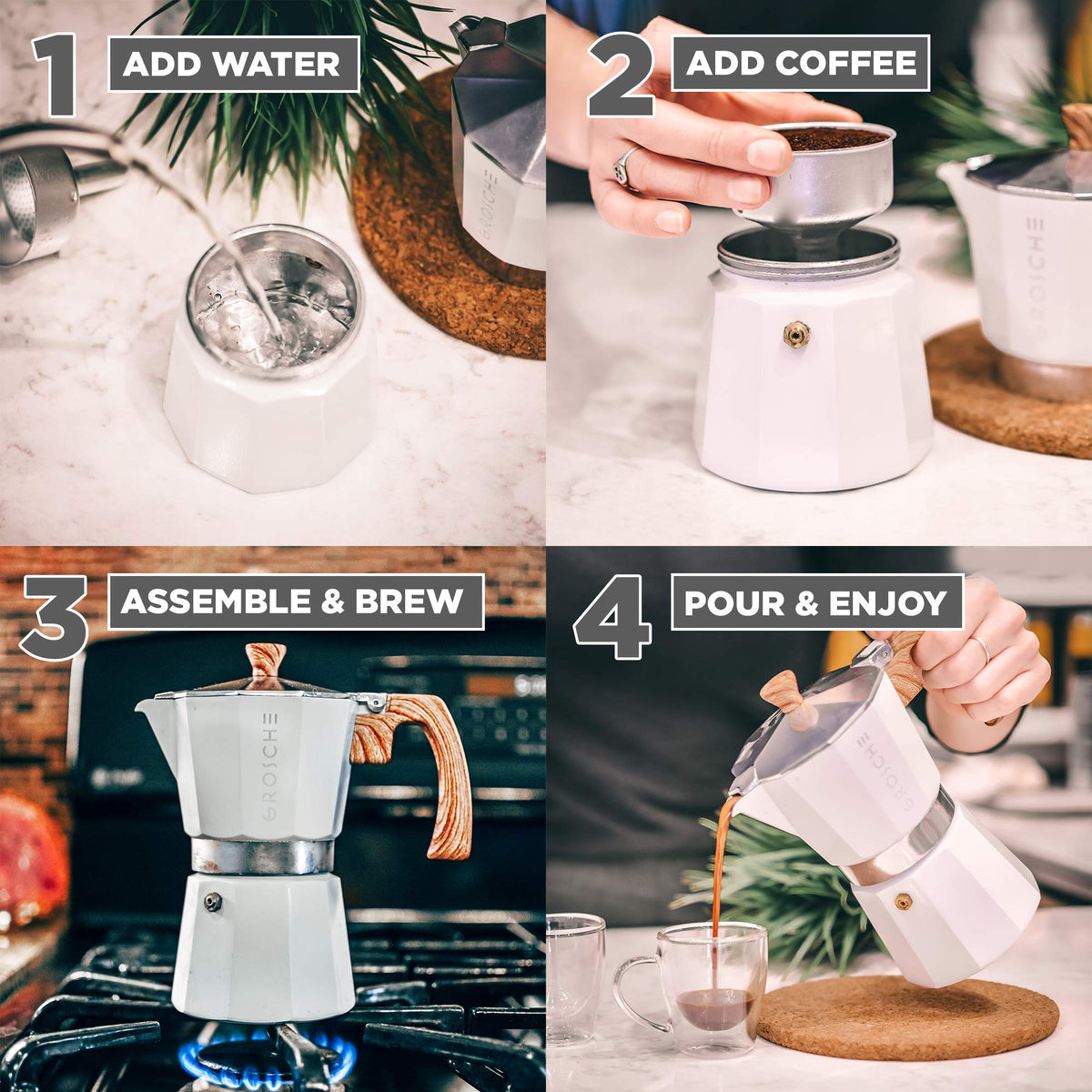 Stovetop Espresso Maker Moka Pot 5 oz White O5767