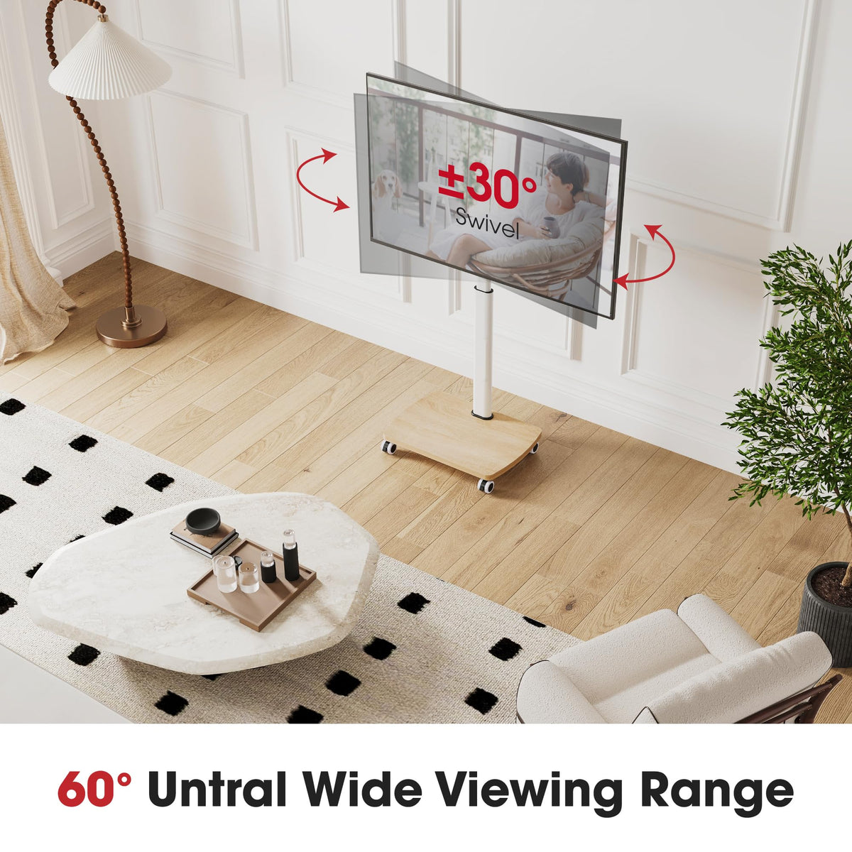 Rolling TV Stand for 32-65 Inch TVs, Height Adjustable with Swivel & Tilt Mount J9990