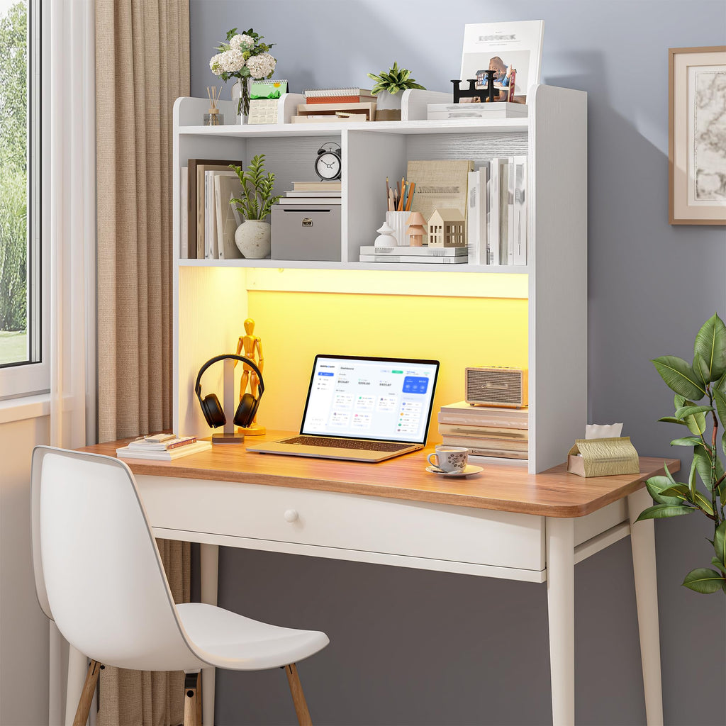 White 3-Tier Desk Hutch with LED Light L54018