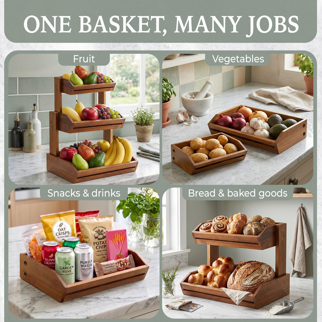 3 Tier Acacia Wood Fruit Basket L434