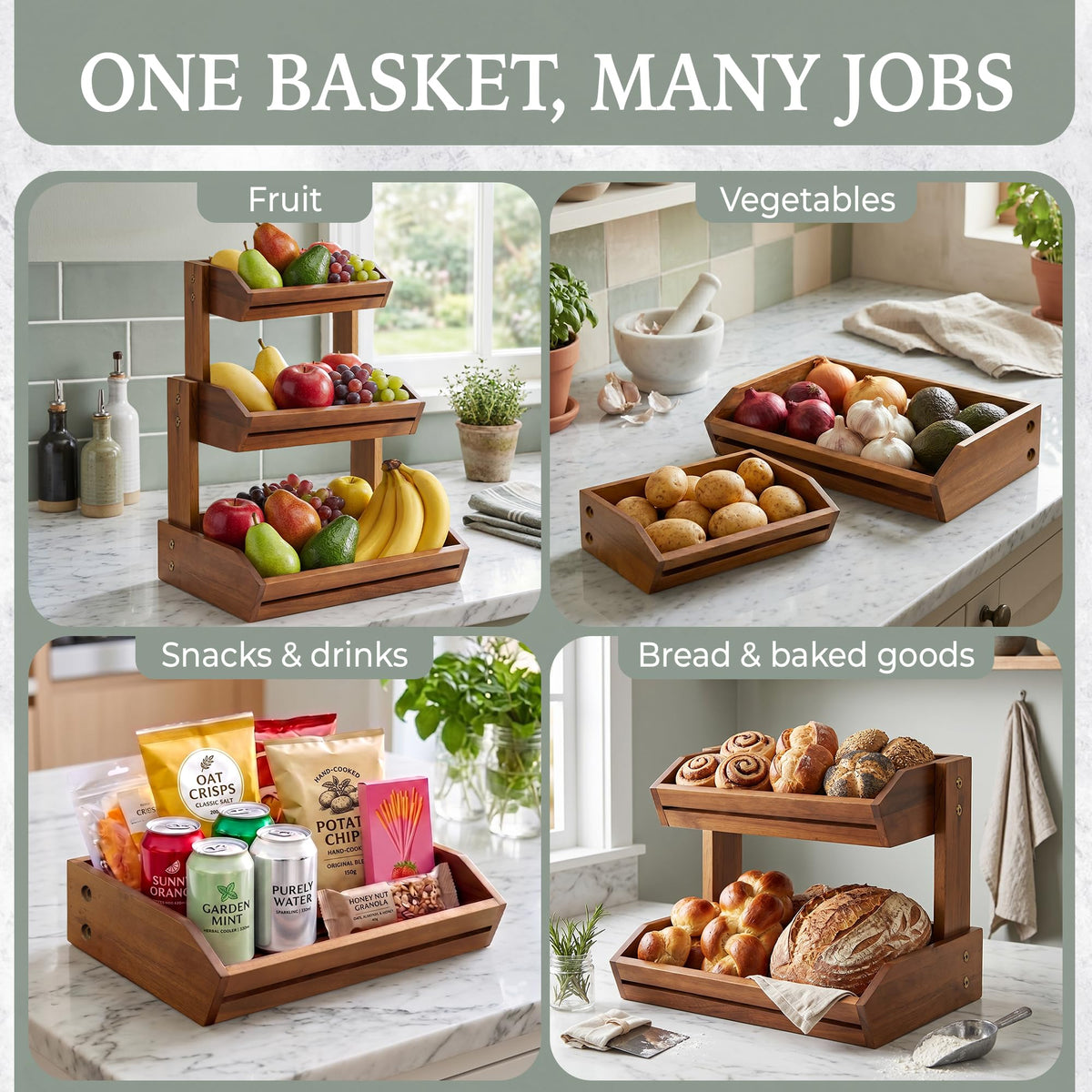 3 Tier Acacia Wood Fruit Basket L434
