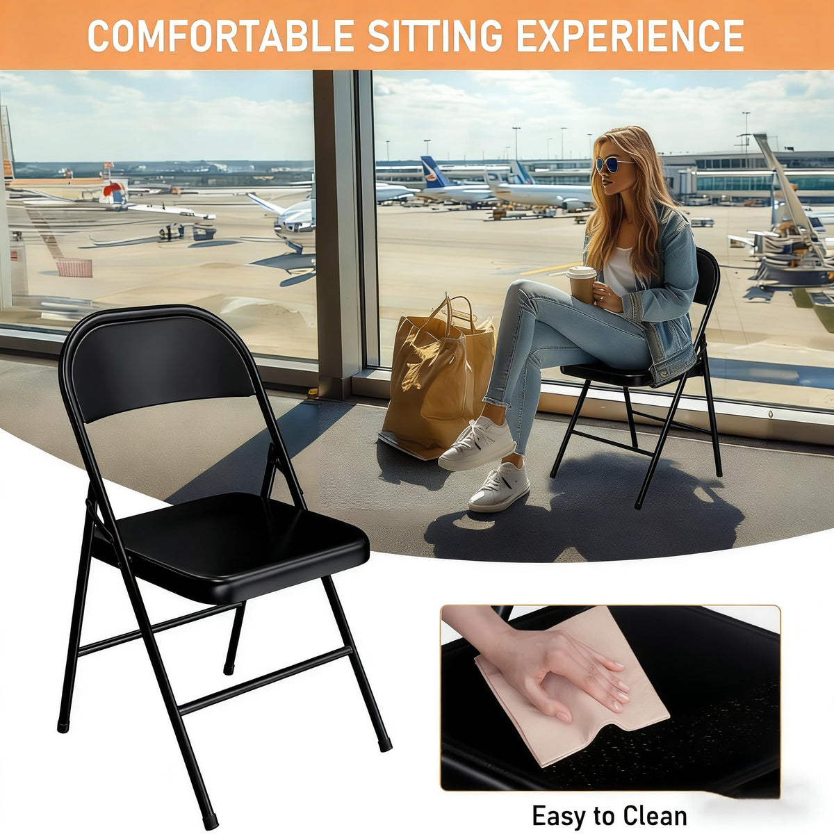 Black Heavy Duty Metal Folding Chairs 10 Pack Y64553