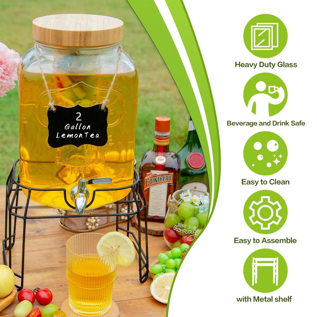 2 Gallon Glass Drink Dispenser with Stand Q9852