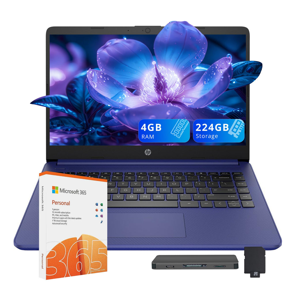 14" HD Laptop Intel Celeron N4120 4GB RAM 224GB Storage Blue L956