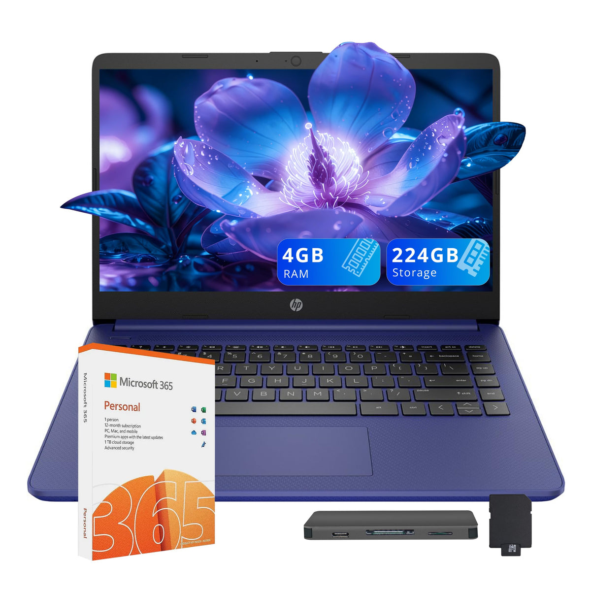 14" HD Laptop Intel Celeron N4120 4GB RAM 224GB Storage Blue L956
