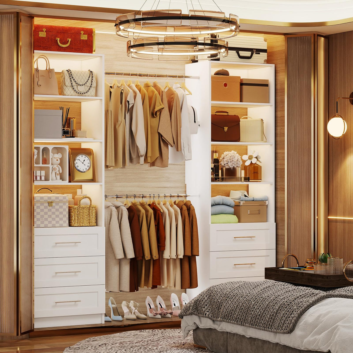 White Closet System with Drawers and Adjustable Shelves S133