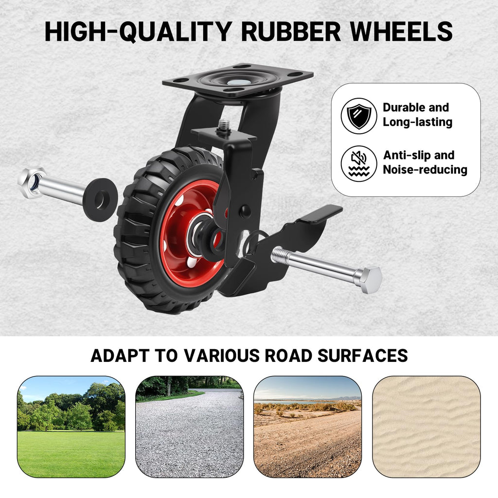 5 Inch Heavy Duty Rubber Casters Set of 4 with Brake N7295
