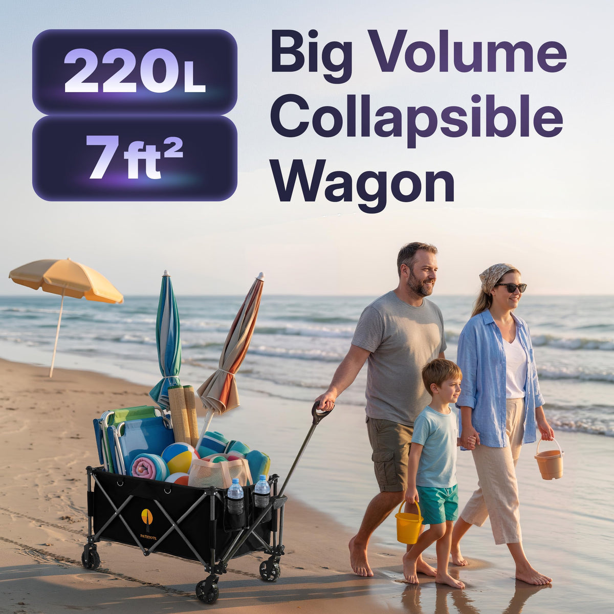 39" Collapsible Wagon with All-Terrain Wheels, 460 lbs Foldable Cart, Black R559