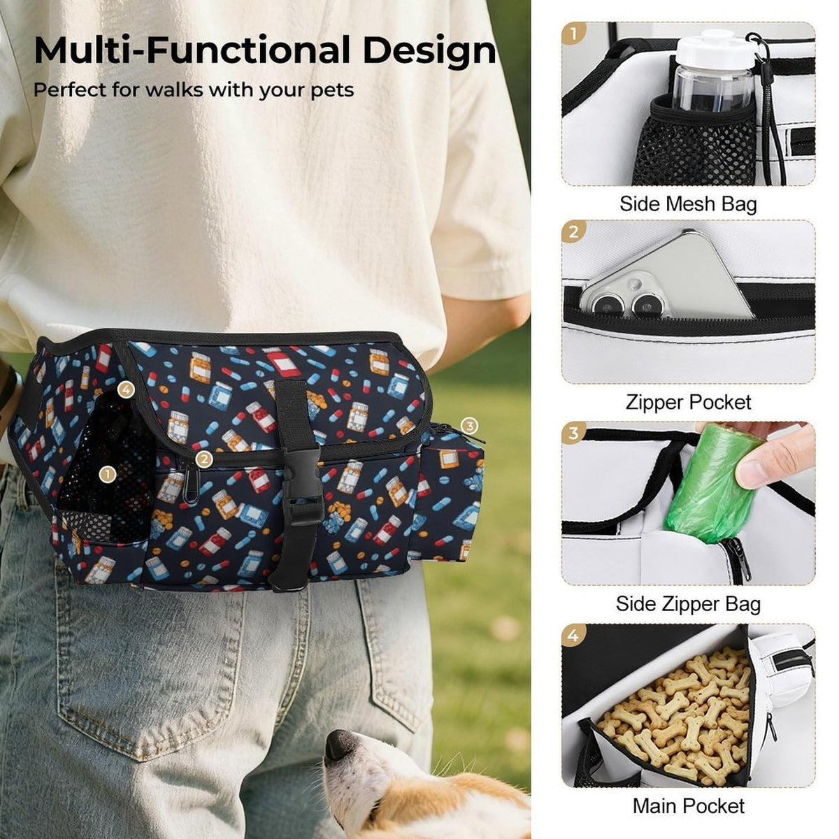 White Dog Walking Fanny Pack C41054