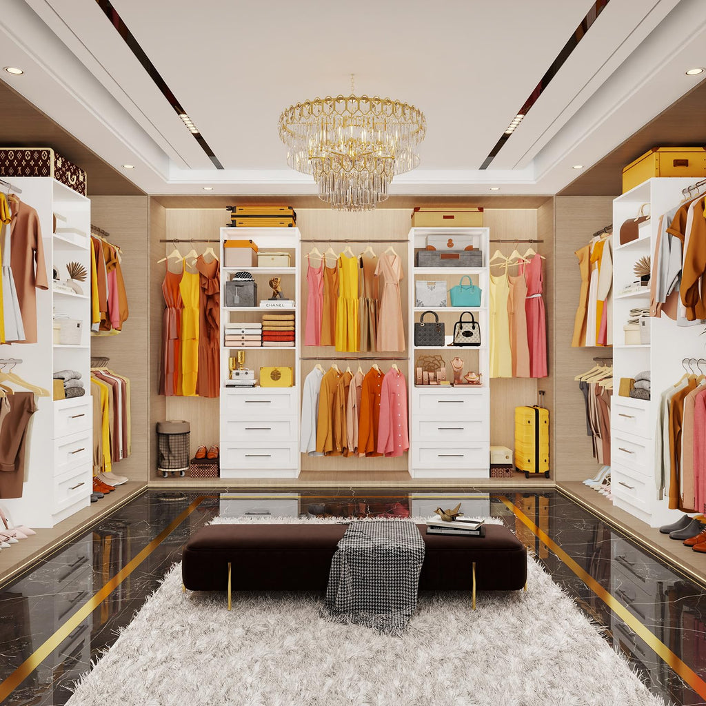White Closet System with Drawers and Adjustable Shelves S133