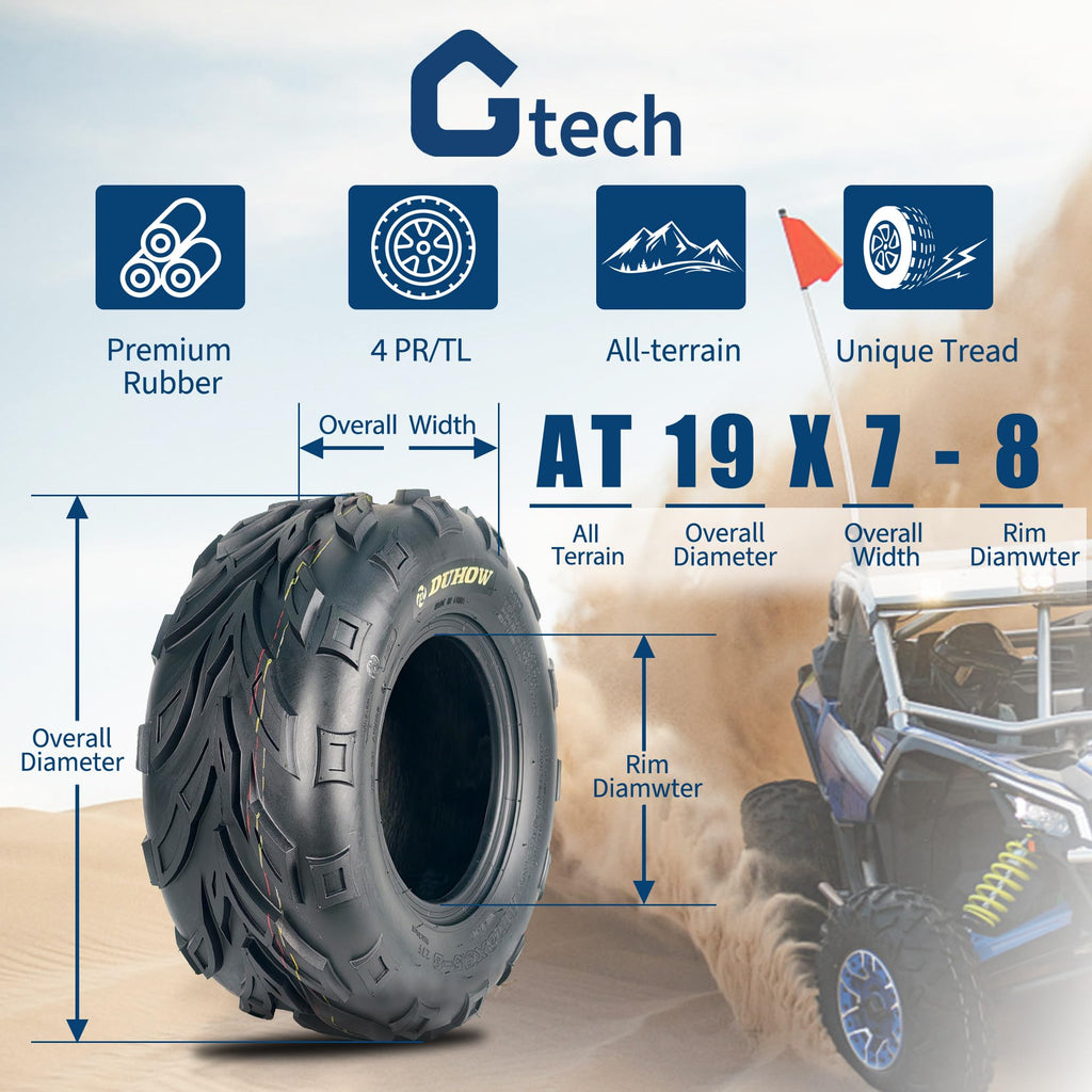 Set of 2 19x7-8 Tubeless ATV Tires F102597