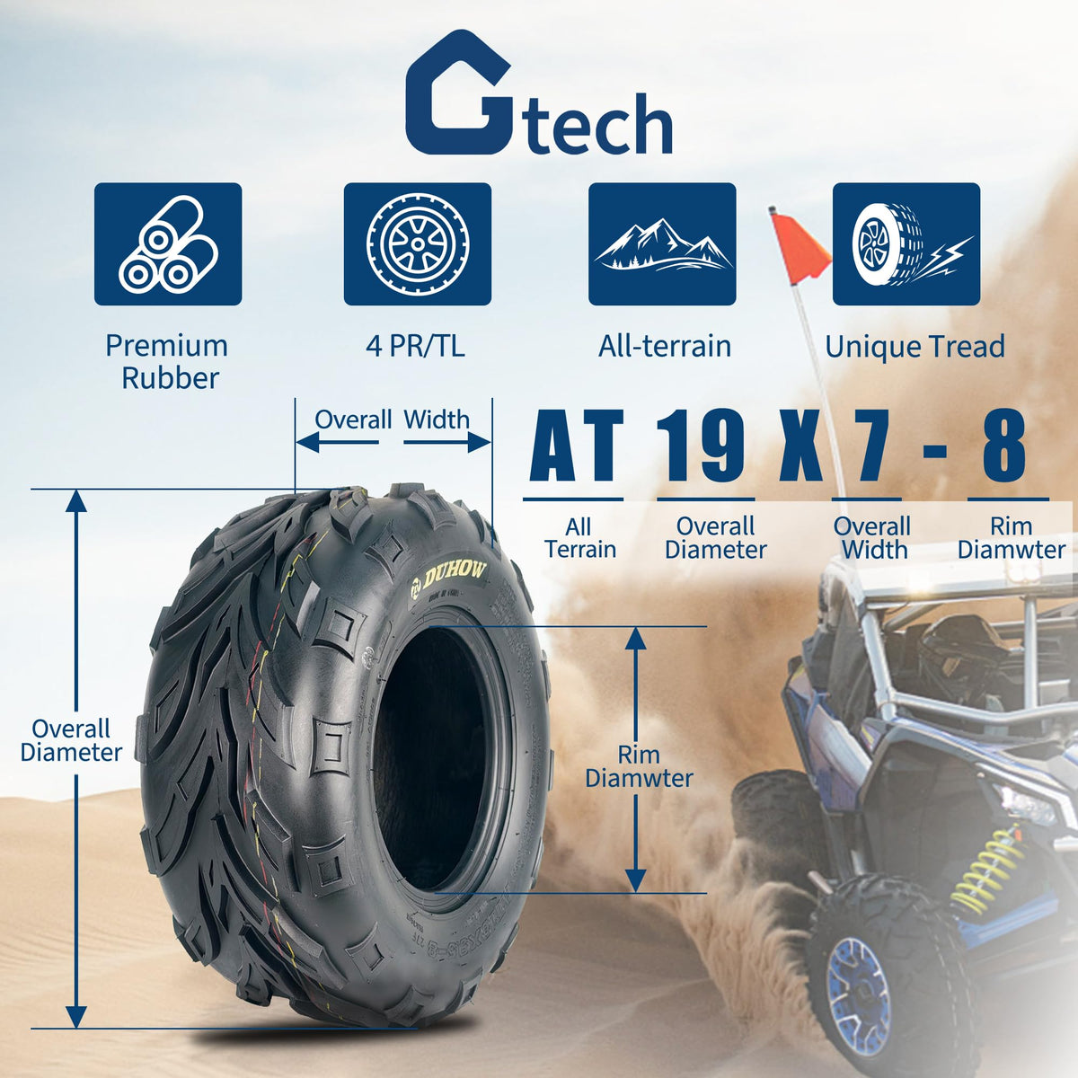 Set of 2 19x7-8 Tubeless ATV Tires F102597
