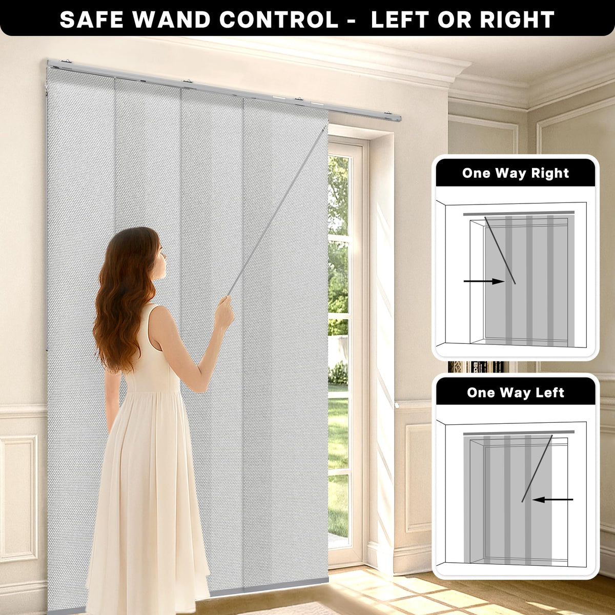 Adjustable Light Filtering Grey Panel Track Blinds X51854