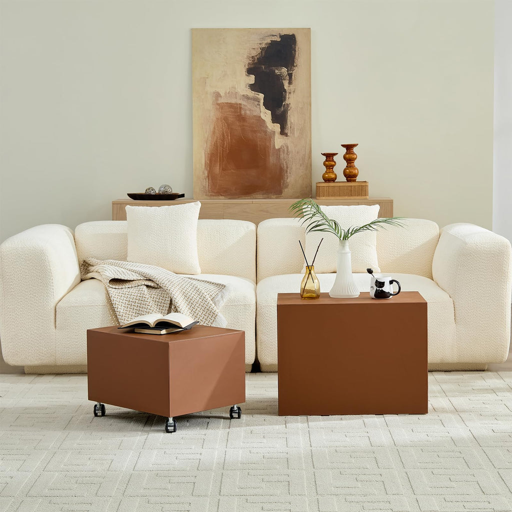 Brown MDF Leather Accent Table X68468
