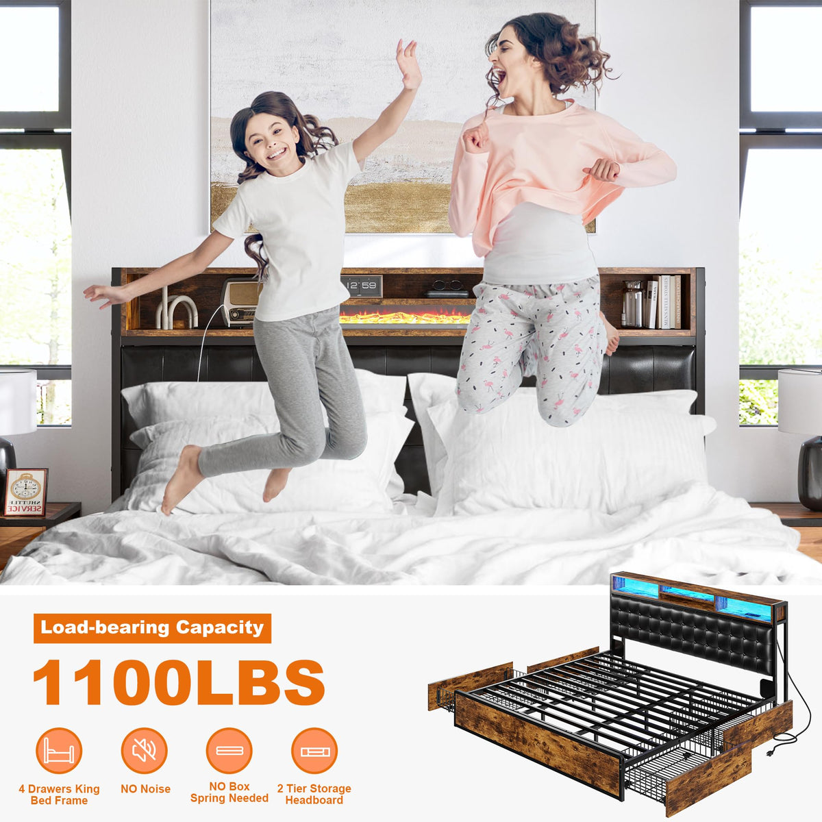 King Bed Frame with 4 Drawers R724084