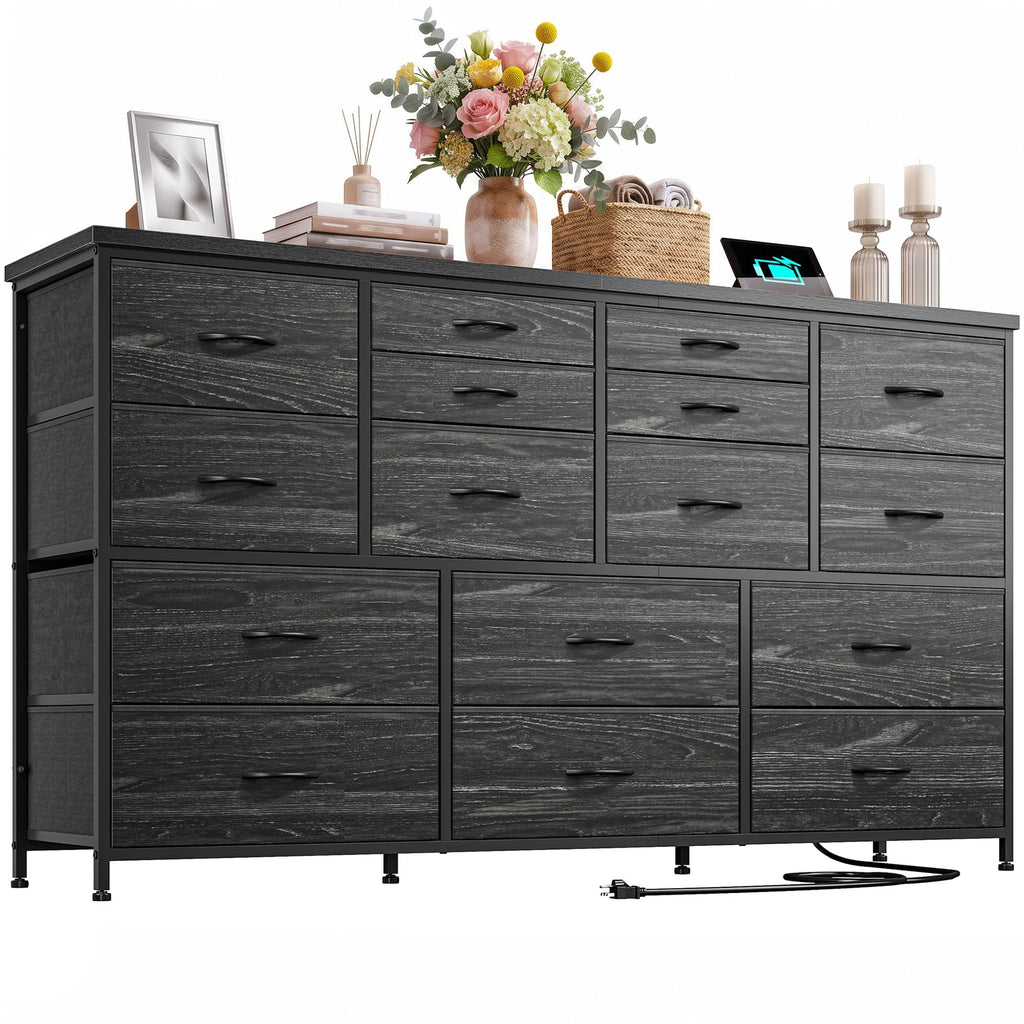Black 16 Fabric Drawer Dresser with TV Stand M254