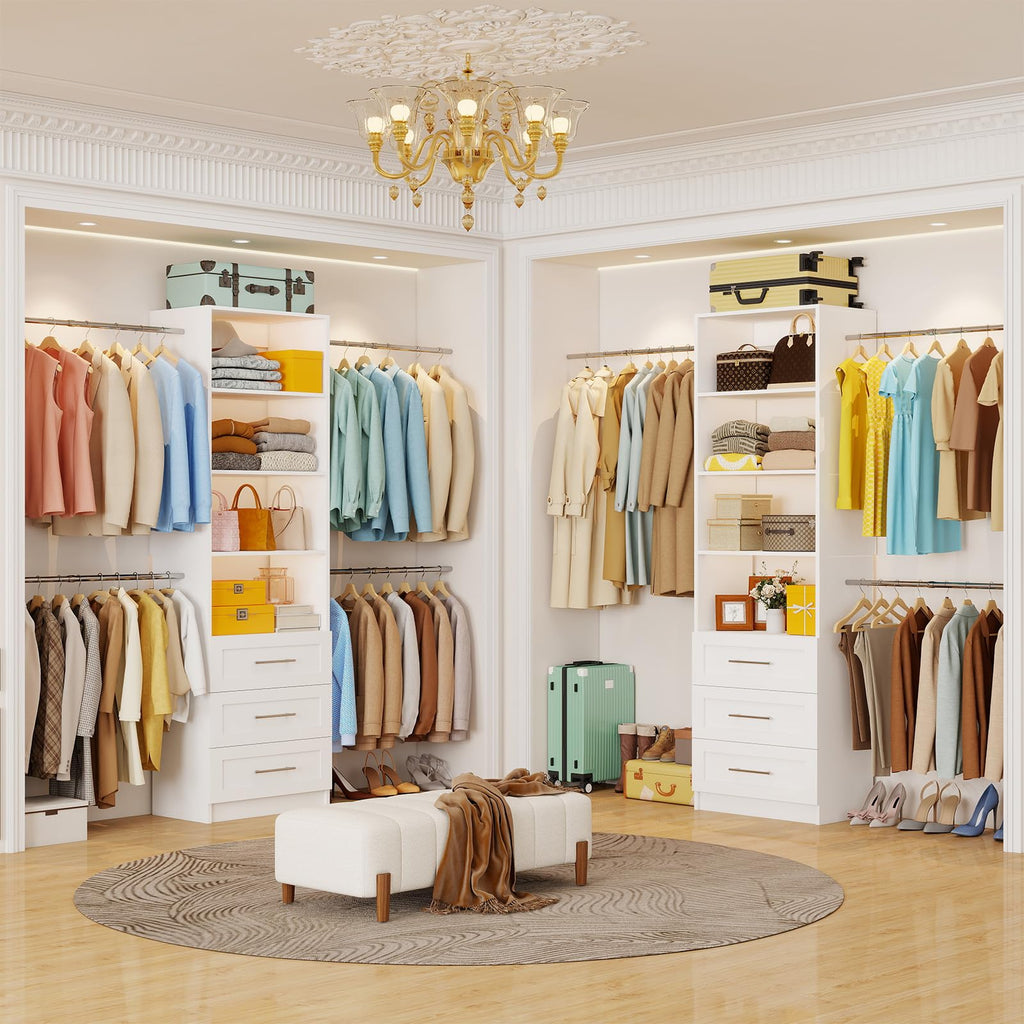 White Closet System with Drawers and Adjustable Shelves S133