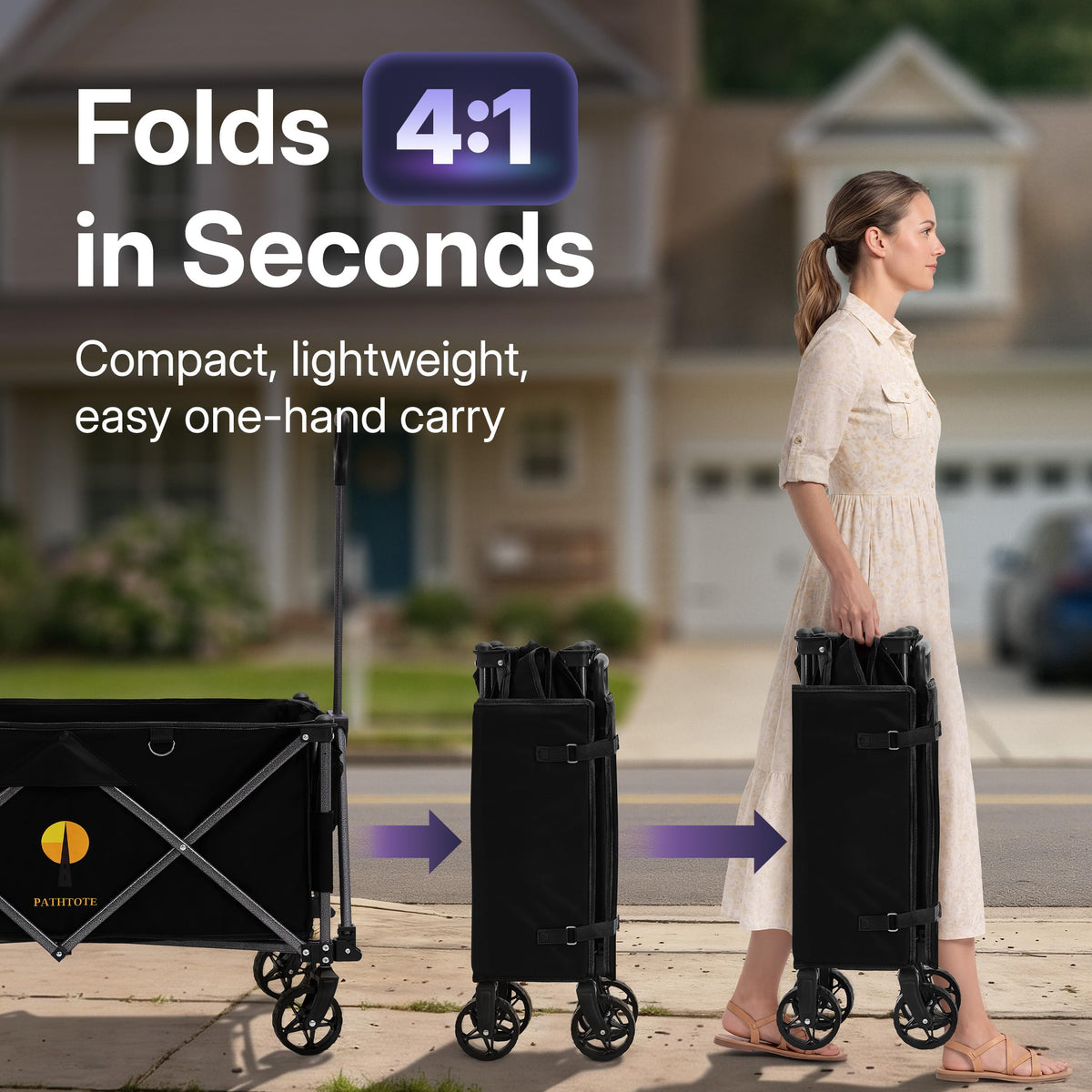 39" Collapsible Wagon with All-Terrain Wheels, 460 lbs Foldable Cart, Black R559