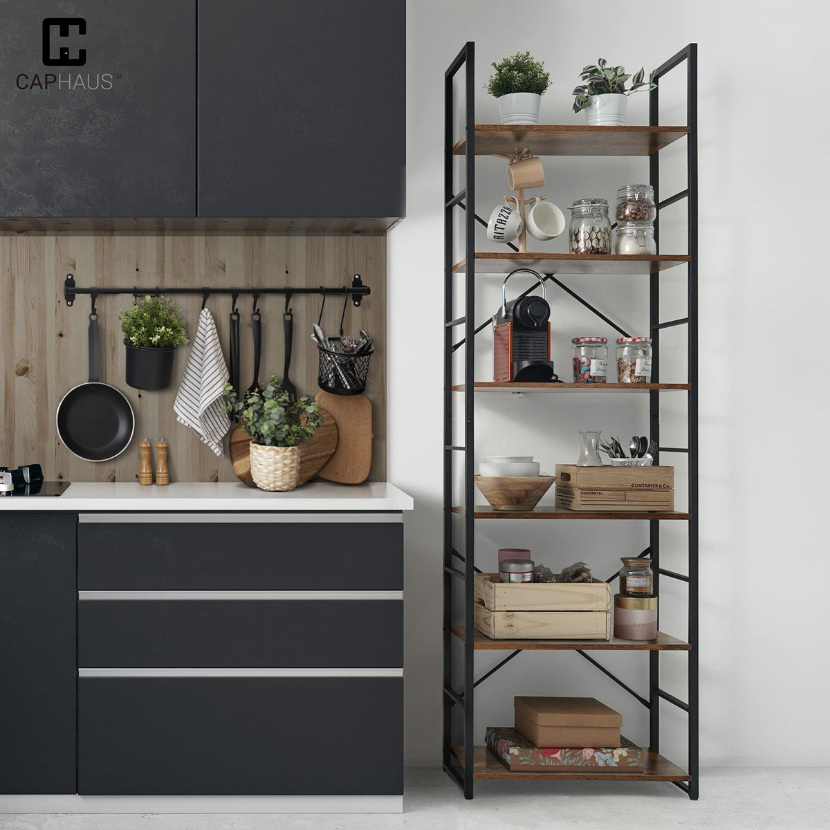 6 Tier 24 Inch Rustic Oak Bookshelf H527782