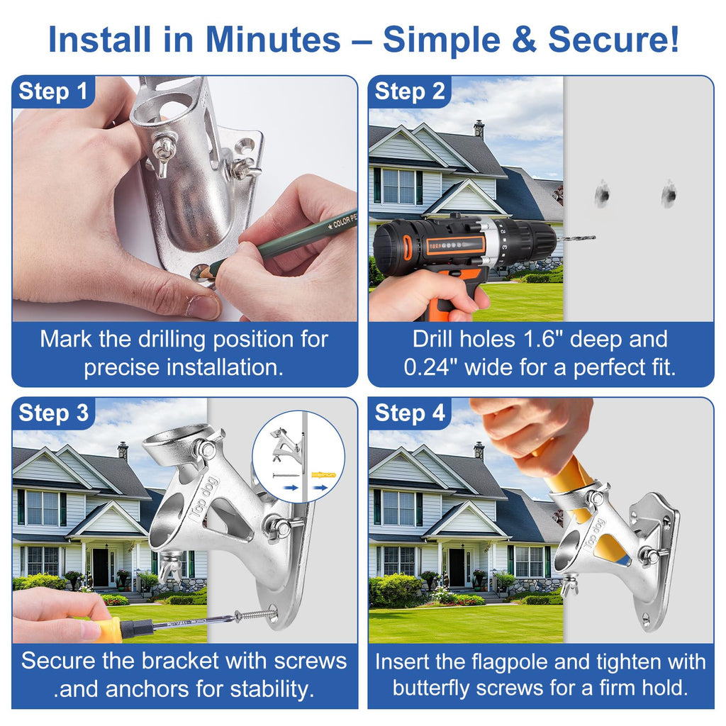 304 Stainless Steel Adjustable Wall Mount Flag Pole Holder Bracket E75310