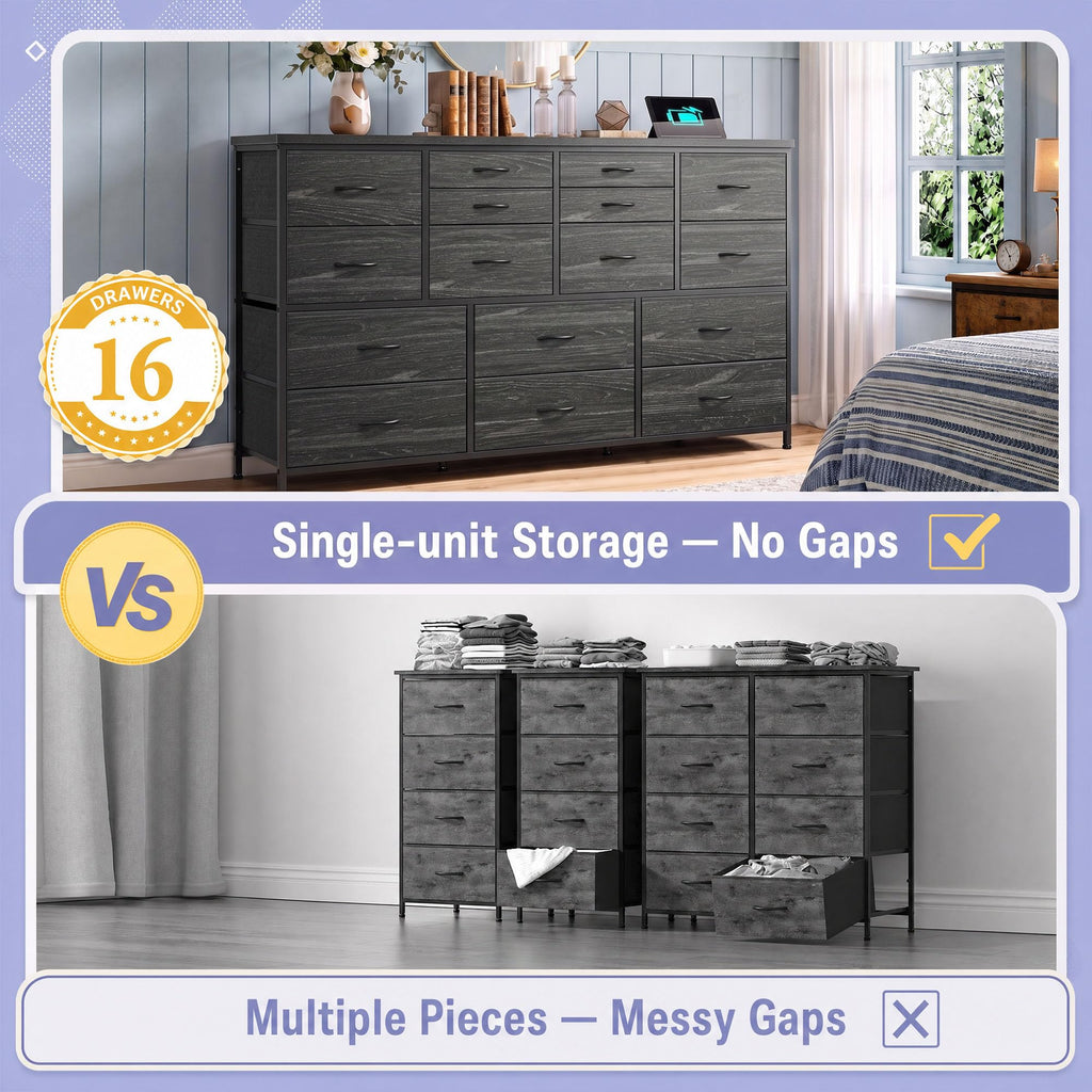 Black 16 Fabric Drawer Dresser with TV Stand M254