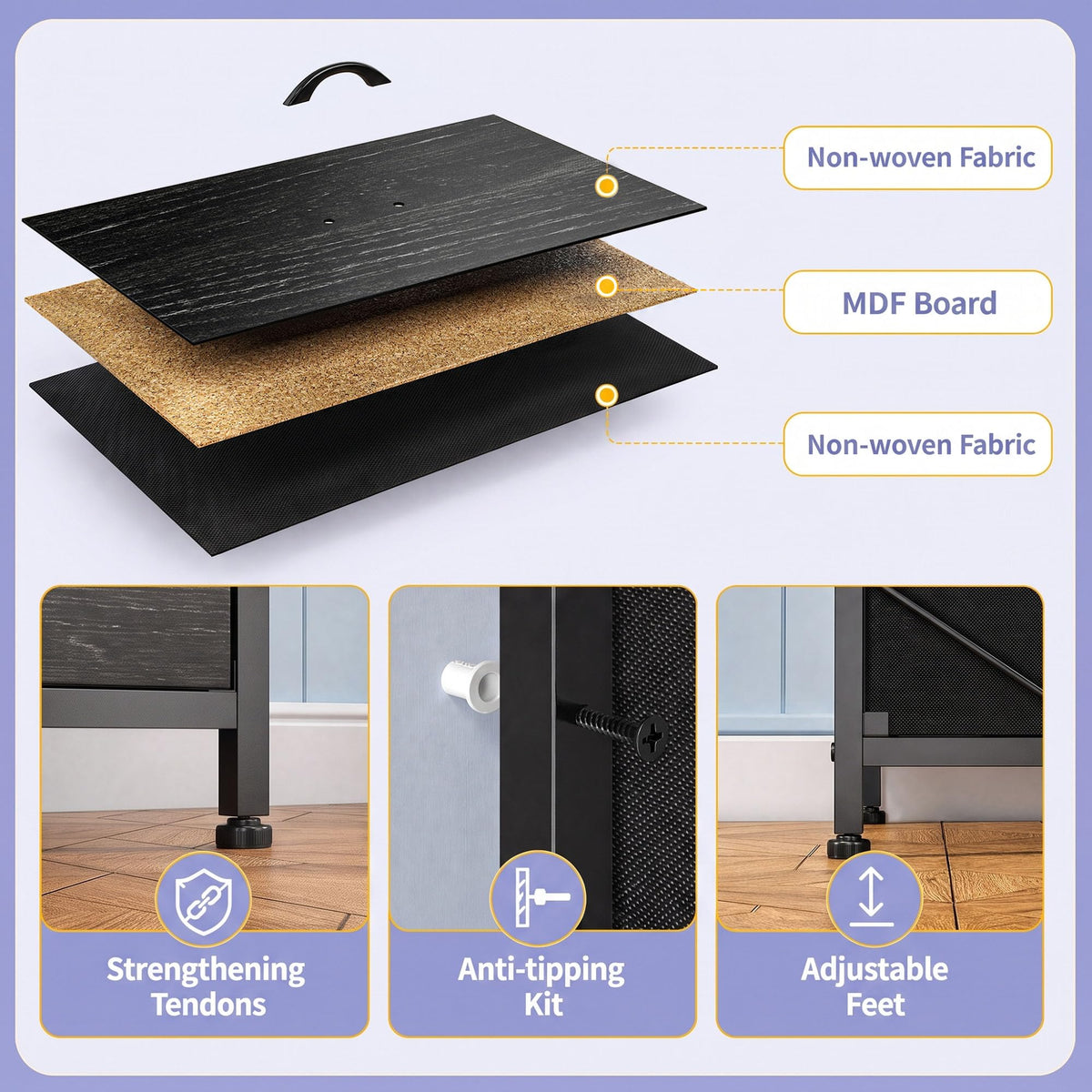 Black 16 Fabric Drawer Dresser with TV Stand M254