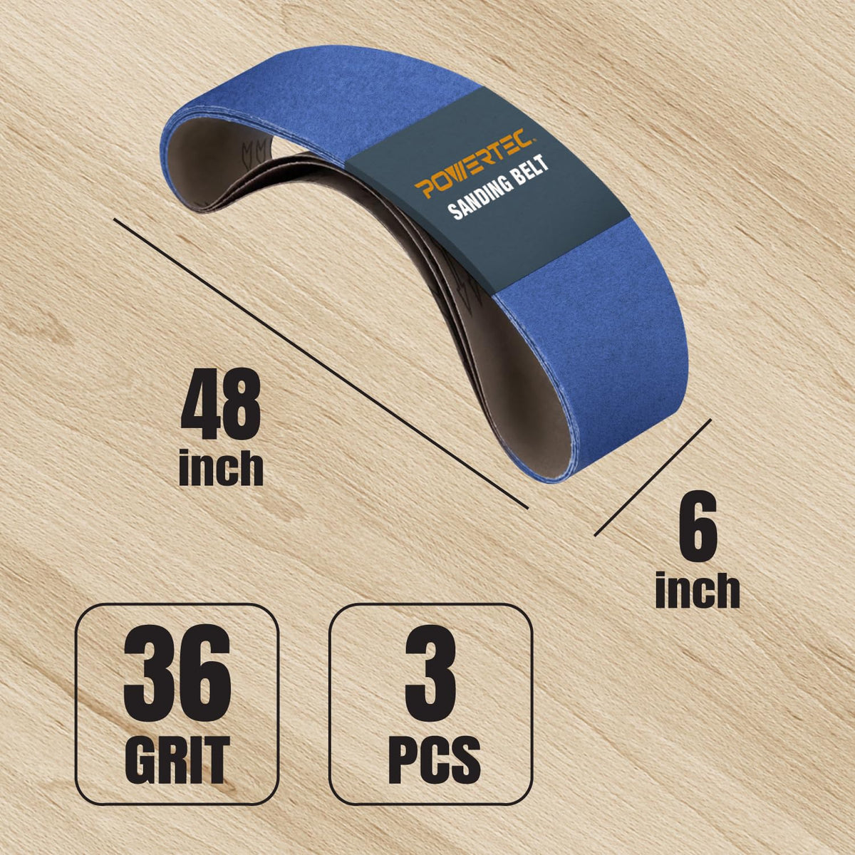 6 x 48 Inch 36 Grit Zirconia Sanding Belts 3PK U199