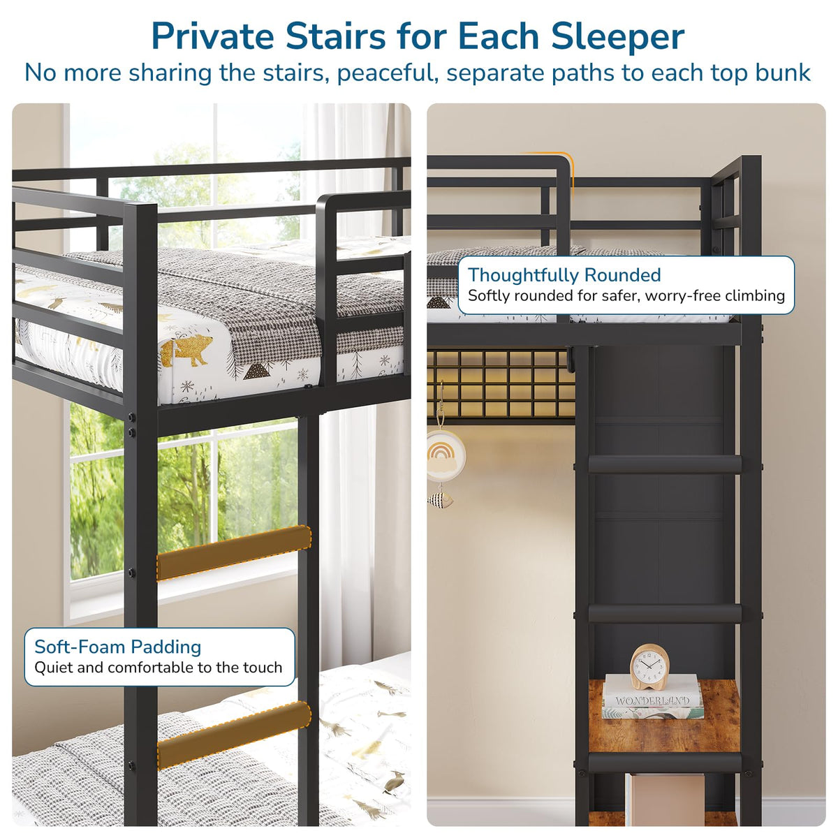 Black Twin Over Twin Triple Bunk Bed with 9 Storage Drawers and LED Lights C9382