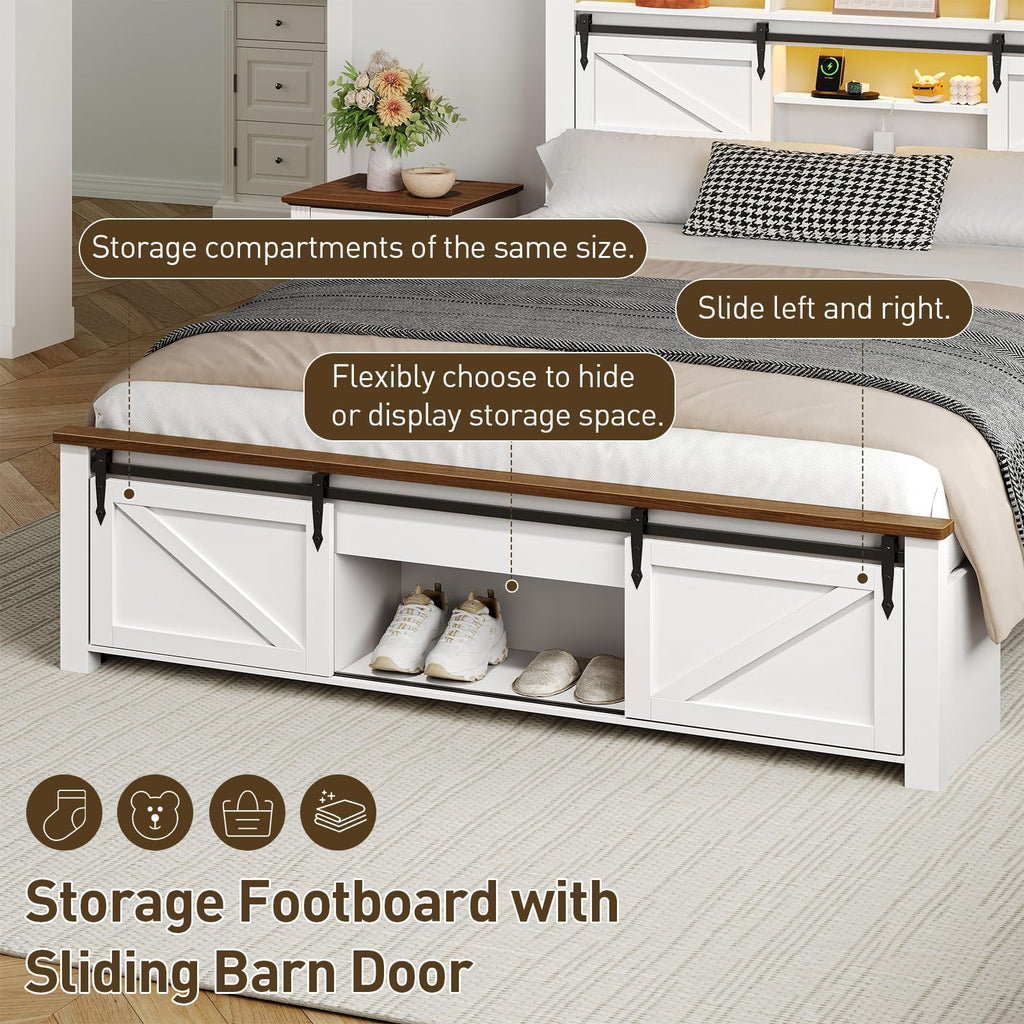 White and Walnut Full Size Storage Bed Frame N185