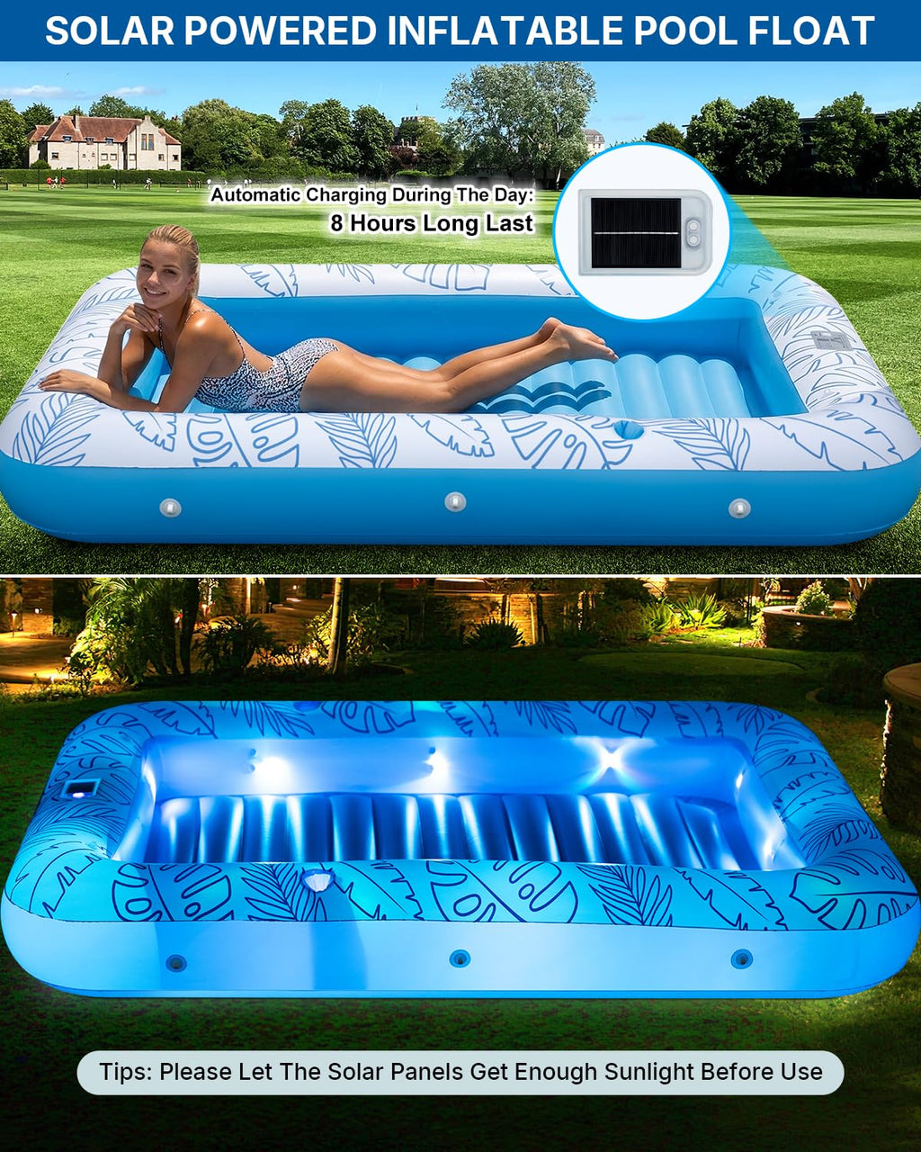 Inflatable Tanning Pool Float with Lights and Pillow S556496