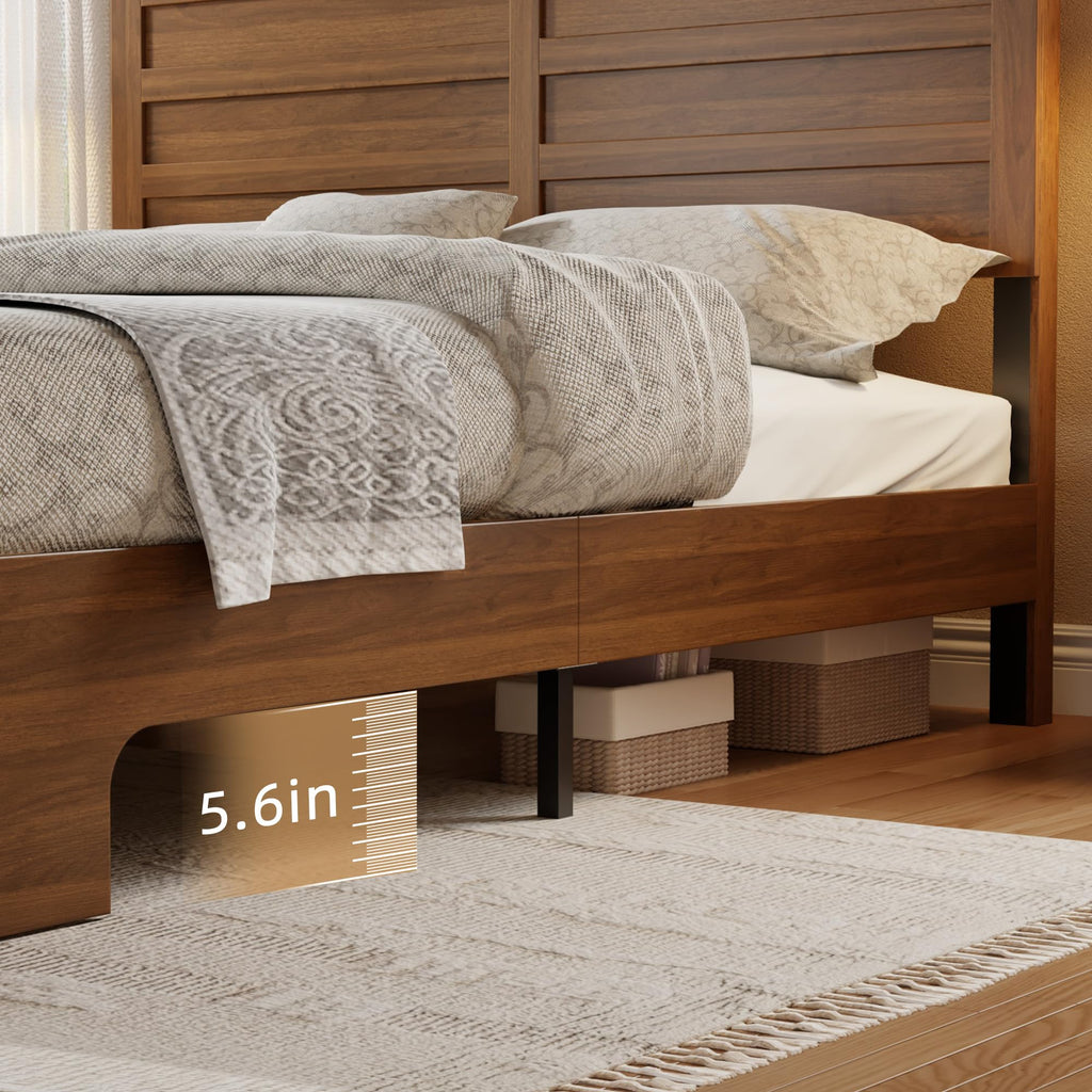 Queen Size Wooden Bed Frame with Headboard and Storage Footboard B543508